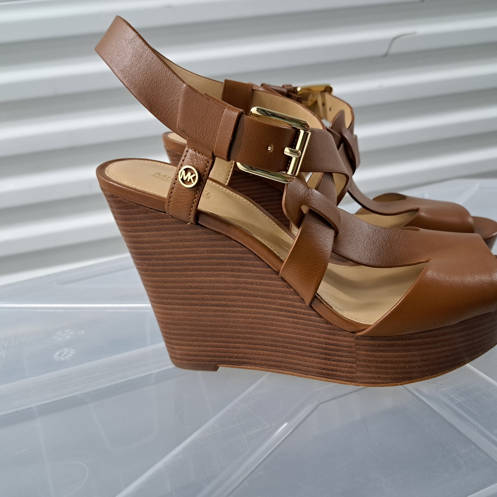 Michael Kors Brown Leather Wedges with Stacked Heel